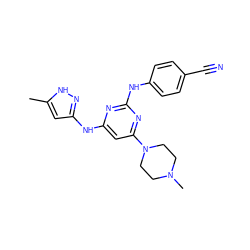 Cc1cc(Nc2cc(N3CCN(C)CC3)nc(Nc3ccc(C#N)cc3)n2)n[nH]1 ZINC000169312488