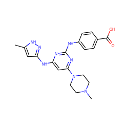 Cc1cc(Nc2cc(N3CCN(C)CC3)nc(Nc3ccc(C(=O)O)cc3)n2)n[nH]1 ZINC000169312503