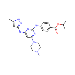 Cc1cc(Nc2cc(N3CCN(C)CC3)nc(Nc3ccc(C(=O)OC(C)C)cc3)n2)n[nH]1 ZINC000169312504