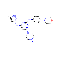 Cc1cc(Nc2cc(N3CCN(C)CC3)nc(Nc3ccc(N4CCOCC4)cc3)n2)n[nH]1 ZINC000169312523