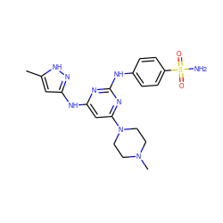 Cc1cc(Nc2cc(N3CCN(C)CC3)nc(Nc3ccc(S(N)(=O)=O)cc3)n2)n[nH]1 ZINC000169312489