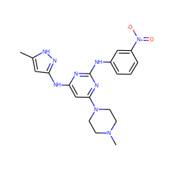 Cc1cc(Nc2cc(N3CCN(C)CC3)nc(Nc3cccc([N+](=O)[O-])c3)n2)n[nH]1 ZINC000169312487