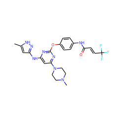 Cc1cc(Nc2cc(N3CCN(C)CC3)nc(Oc3ccc(NC(=O)/C=C/C(F)(F)F)cc3)n2)n[nH]1 ZINC000473110962