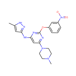 Cc1cc(Nc2cc(N3CCN(C)CC3)nc(Oc3cccc([N+](=O)[O-])c3)n2)n[nH]1 ZINC000261110785