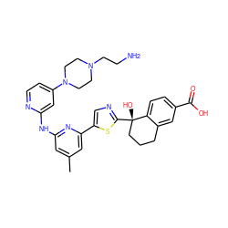 Cc1cc(Nc2cc(N3CCN(CCN)CC3)ccn2)nc(-c2cnc([C@@]3(O)CCCc4cc(C(=O)O)ccc43)s2)c1 ZINC000142032695