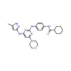 Cc1cc(Nc2cc(N3CCOCC3)nc(Nc3ccc(NC(=O)C4CCCCC4)cc3)n2)n[nH]1 ZINC001772590669