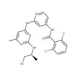 Cc1cc(Nc2cc(NC(=O)c3c(Cl)cccc3Cl)ccn2)nc(N[C@@H](C)CO)n1 ZINC000204796107