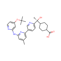 Cc1cc(Nc2cc(OC(C)(C)C)ccn2)nc(-c2ccc([C@@](C)(O)C3CCC(C(=O)O)CC3)nc2)c1 ZINC001772623202