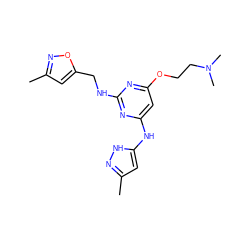 Cc1cc(Nc2cc(OCCN(C)C)nc(NCc3cc(C)no3)n2)[nH]n1 ZINC000117126340