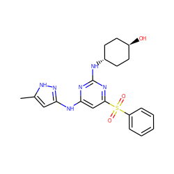 Cc1cc(Nc2cc(S(=O)(=O)c3ccccc3)nc(N[C@H]3CC[C@H](O)CC3)n2)n[nH]1 ZINC000299840335