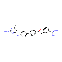 Cc1cc(Nc2ccc(-c3ccc(-c4cc5cc(C(=N)N)ccc5o4)cc3)cc2)nc(N)n1 ZINC000169315970