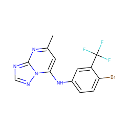 Cc1cc(Nc2ccc(Br)c(C(F)(F)F)c2)n2ncnc2n1 ZINC000040465340