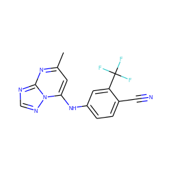 Cc1cc(Nc2ccc(C#N)c(C(F)(F)F)c2)n2ncnc2n1 ZINC000040950244