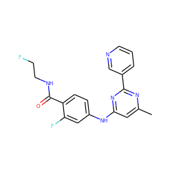 Cc1cc(Nc2ccc(C(=O)NCCF)c(F)c2)nc(-c2cccnc2)n1 ZINC000217362278