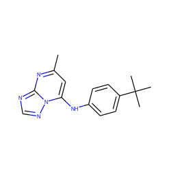 Cc1cc(Nc2ccc(C(C)(C)C)cc2)n2ncnc2n1 ZINC000007735882