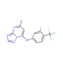 Cc1cc(Nc2ccc(C(F)(F)F)c(F)c2)n2ncnc2n1 ZINC000040950246