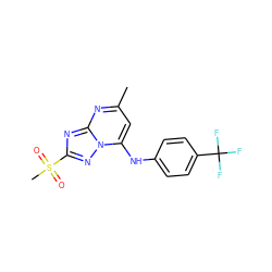 Cc1cc(Nc2ccc(C(F)(F)F)cc2)n2nc(S(C)(=O)=O)nc2n1 ZINC000073313921