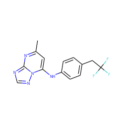 Cc1cc(Nc2ccc(CC(F)(F)F)cc2)n2ncnc2n1 ZINC000071294673