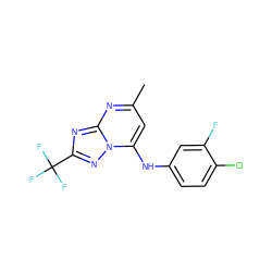 Cc1cc(Nc2ccc(Cl)c(F)c2)n2nc(C(F)(F)F)nc2n1 ZINC000145525360