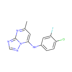 Cc1cc(Nc2ccc(Cl)c(F)c2)n2ncnc2n1 ZINC000071282128