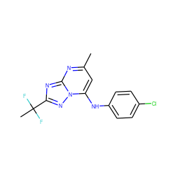 Cc1cc(Nc2ccc(Cl)cc2)n2nc(C(C)(F)F)nc2n1 ZINC000073311103