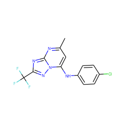 Cc1cc(Nc2ccc(Cl)cc2)n2nc(C(F)(F)F)nc2n1 ZINC000005321601