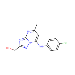 Cc1cc(Nc2ccc(Cl)cc2)n2nc(CO)nc2n1 ZINC000073312187