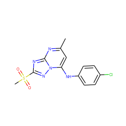 Cc1cc(Nc2ccc(Cl)cc2)n2nc(S(C)(=O)=O)nc2n1 ZINC000073310045