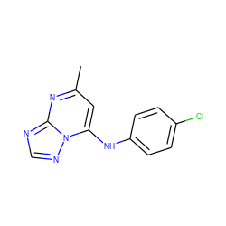 Cc1cc(Nc2ccc(Cl)cc2)n2ncnc2n1 ZINC000009122216