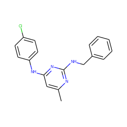 Cc1cc(Nc2ccc(Cl)cc2)nc(NCc2ccccc2)n1 ZINC000000073460