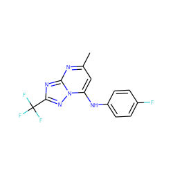 Cc1cc(Nc2ccc(F)cc2)n2nc(C(F)(F)F)nc2n1 ZINC000005244187