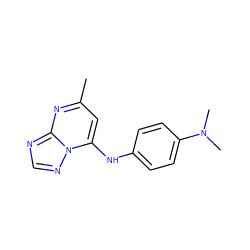 Cc1cc(Nc2ccc(N(C)C)cc2)n2ncnc2n1 ZINC000000180091