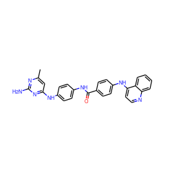 Cc1cc(Nc2ccc(NC(=O)c3ccc(Nc4ccnc5ccccc45)cc3)cc2)nc(N)n1 ZINC000095591603