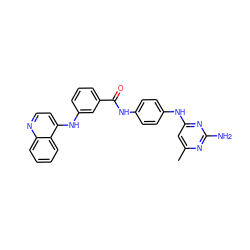 Cc1cc(Nc2ccc(NC(=O)c3cccc(Nc4ccnc5ccccc45)c3)cc2)nc(N)n1 ZINC000103245300