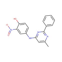 Cc1cc(Nc2ccc(O)c([N+](=O)[O-])c2)nc(-c2ccccc2)n1 ZINC001772648568