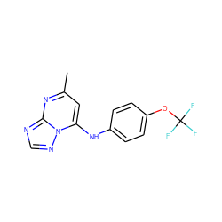 Cc1cc(Nc2ccc(OC(F)(F)F)cc2)n2ncnc2n1 ZINC000001368901