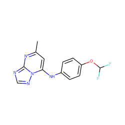 Cc1cc(Nc2ccc(OC(F)F)cc2)n2ncnc2n1 ZINC000025317252