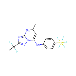 Cc1cc(Nc2ccc(S(F)(F)(F)(F)F)cc2)n2nc(C(C)(F)F)nc2n1 ZINC000073311109