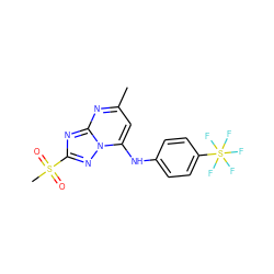 Cc1cc(Nc2ccc(S(F)(F)(F)(F)F)cc2)n2nc(S(C)(=O)=O)nc2n1 ZINC000073312917