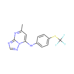 Cc1cc(Nc2ccc(SC(F)(F)F)cc2)n2ncnc2n1 ZINC000071294796