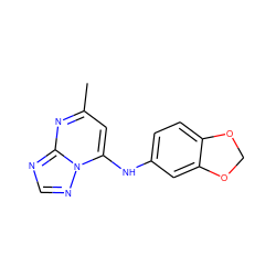 Cc1cc(Nc2ccc3c(c2)OCO3)n2ncnc2n1 ZINC000004822135