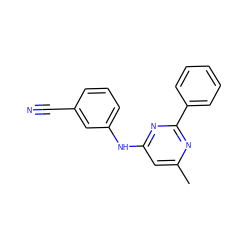 Cc1cc(Nc2cccc(C#N)c2)nc(-c2ccccc2)n1 ZINC001772637129