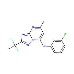 Cc1cc(Nc2cccc(Cl)c2)n2nc(C(C)(F)F)nc2n1 ZINC000073311106