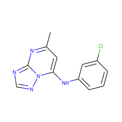 Cc1cc(Nc2cccc(Cl)c2)n2ncnc2n1 ZINC000000804508