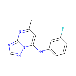 Cc1cc(Nc2cccc(F)c2)n2ncnc2n1 ZINC000000804520