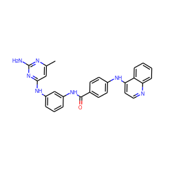 Cc1cc(Nc2cccc(NC(=O)c3ccc(Nc4ccnc5ccccc45)cc3)c2)nc(N)n1 ZINC000096927663