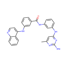 Cc1cc(Nc2cccc(NC(=O)c3cccc(Nc4ccnc5ccccc45)c3)c2)nc(N)n1 ZINC000103245302