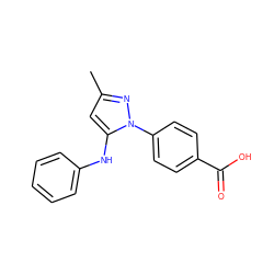 Cc1cc(Nc2ccccc2)n(-c2ccc(C(=O)O)cc2)n1 ZINC000003264529