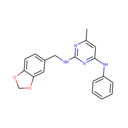 Cc1cc(Nc2ccccc2)nc(NCc2ccc3c(c2)OCO3)n1 ZINC000045351782