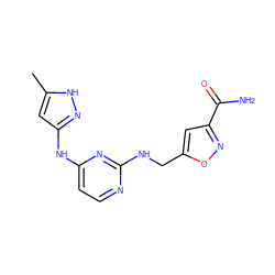 Cc1cc(Nc2ccnc(NCc3cc(C(N)=O)no3)n2)n[nH]1 ZINC000084730677